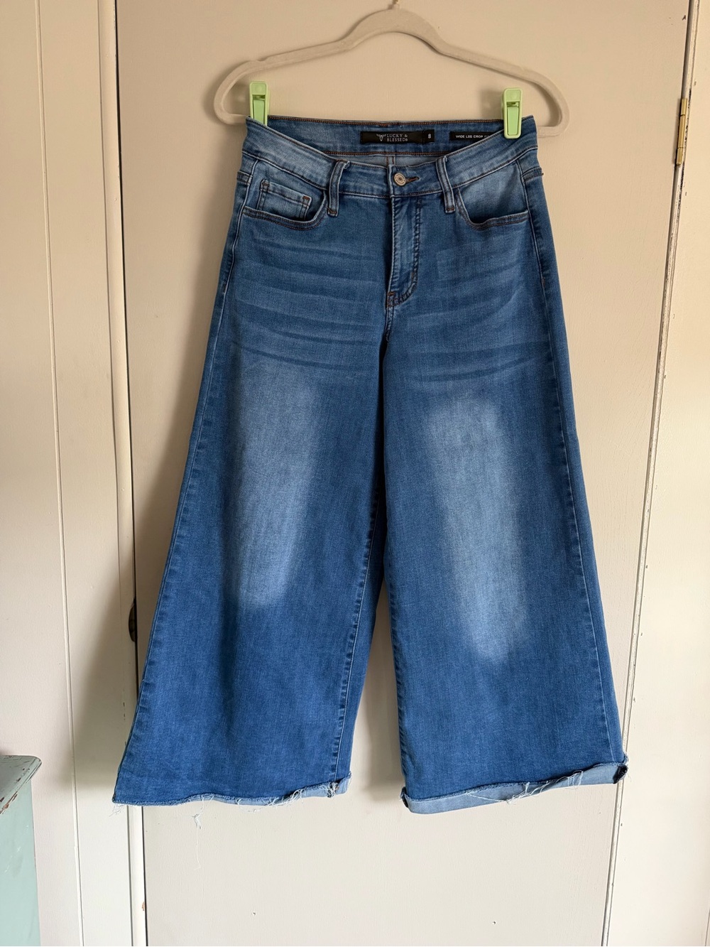 Lucky and Blessed Wide Leg Cropped Jeans - Blue